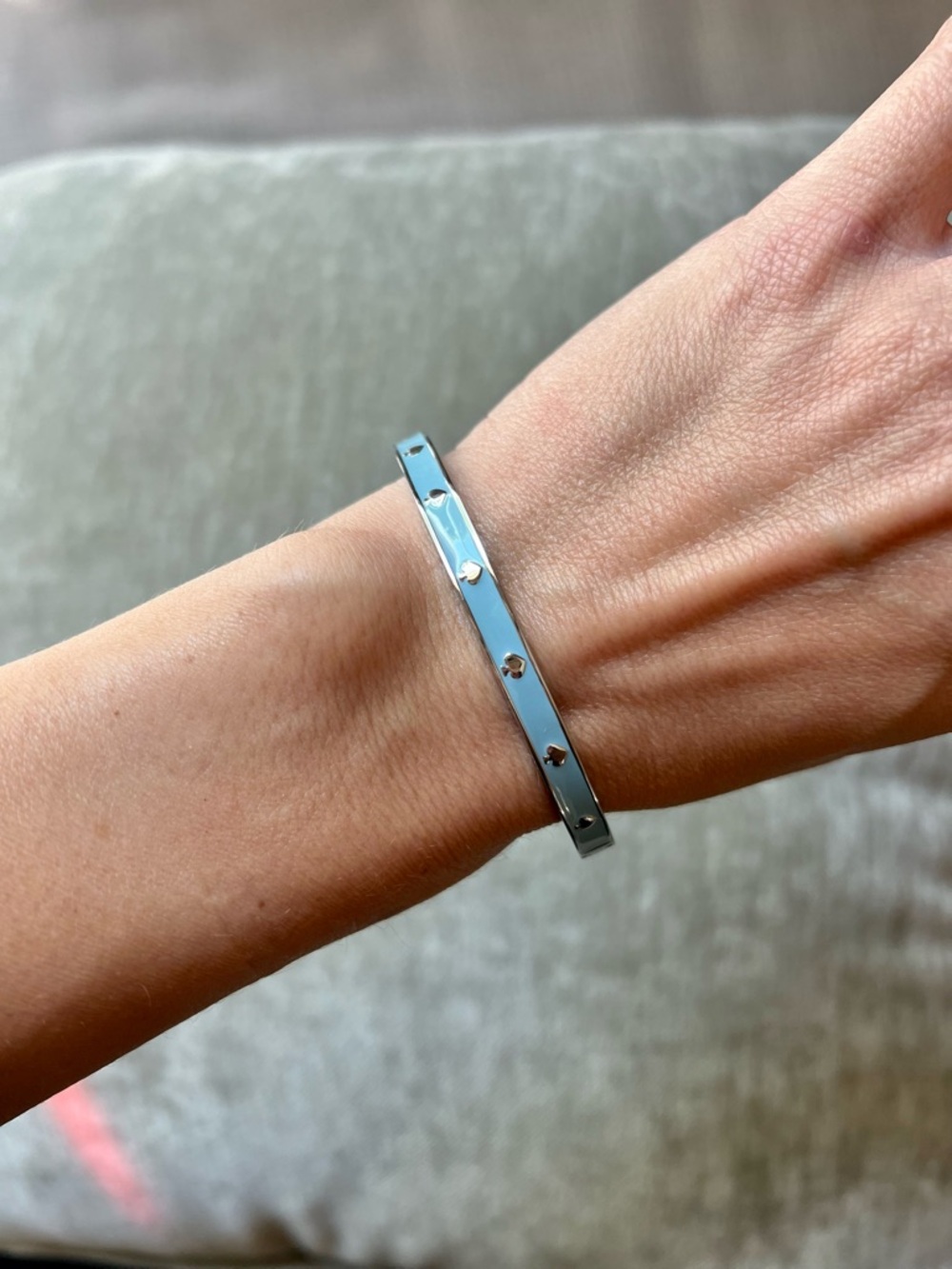 kate spade Silver and Blue Spadd Stud Thin Clasp Bangle Bracelet